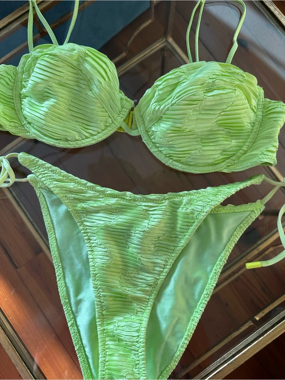 Triangl Neon Green Textured Two-Piece Bikini Set